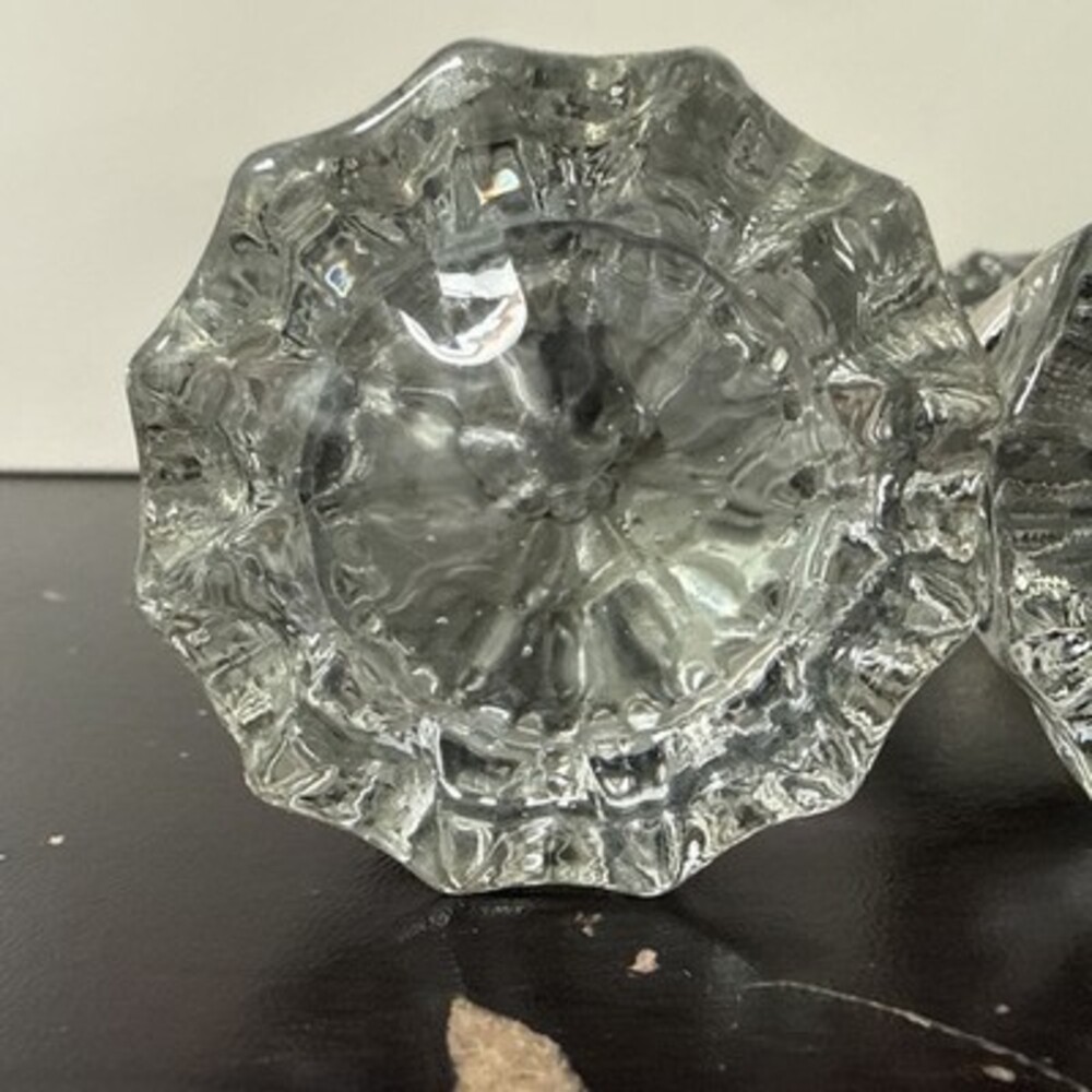 Vintage Clear Glass Door Knob Set Of 3 w/ Nickel Plated Brass Hardware Salvage - Picture 4 of 10
